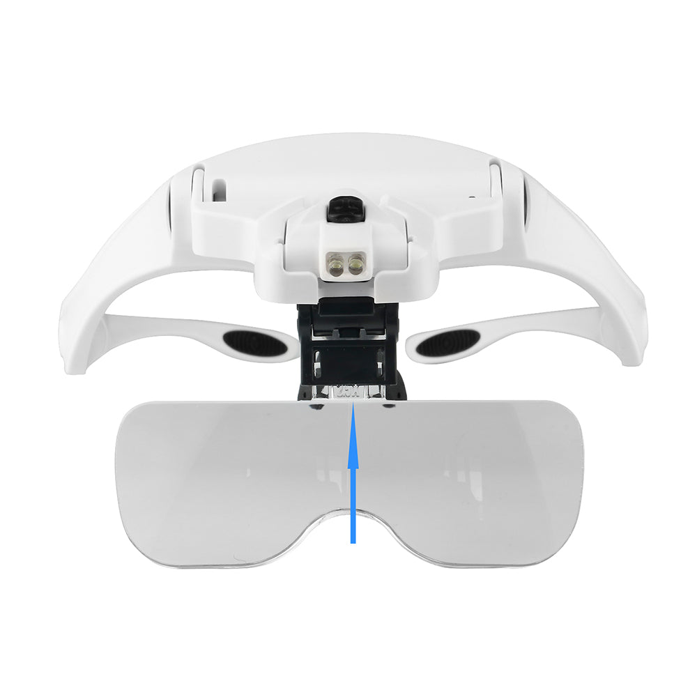 Illuminated Loupe Magnifier Glasses HandsFree Reading Aid with Adjustable Head  2 LED Lights 5 L