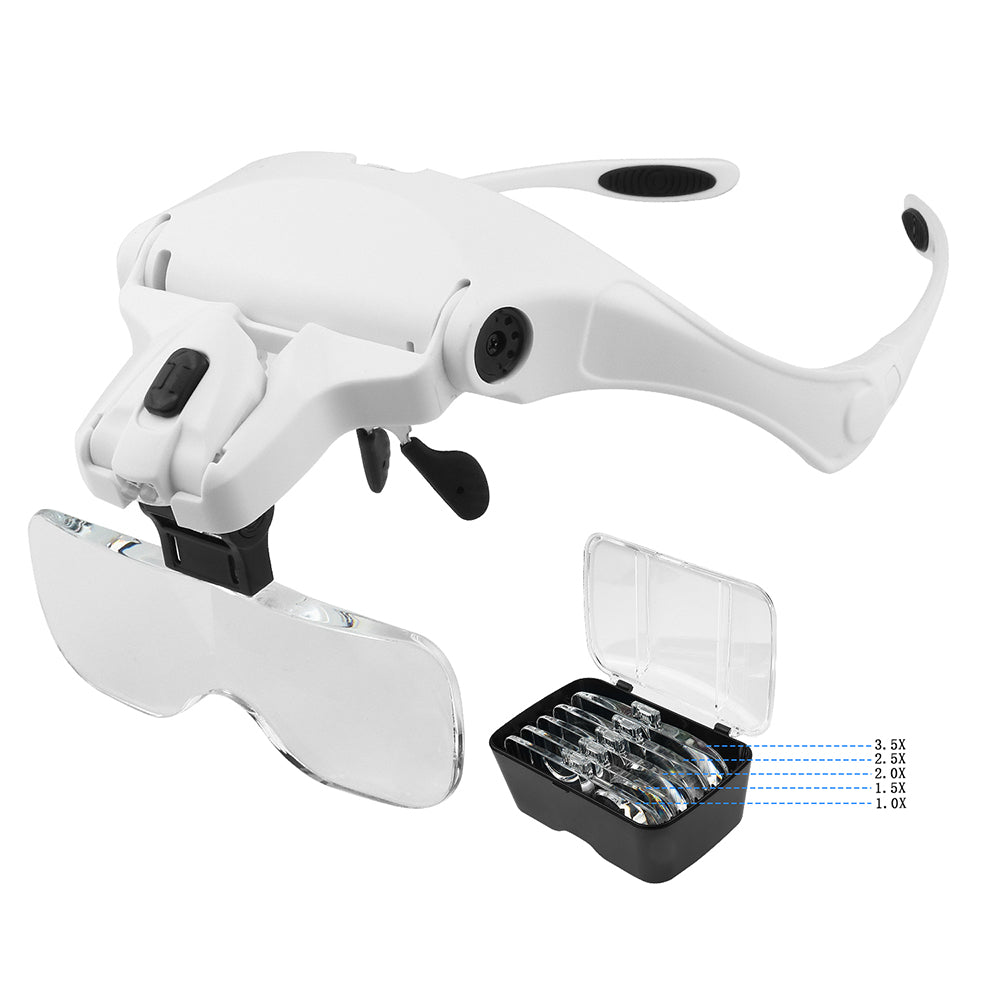 Illuminated Loupe Magnifier Glasses HandsFree Reading Aid with Adjustable Head  2 LED Lights 5 L