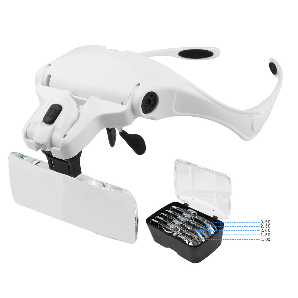 Illuminated Loupe Magnifier Glasses HandsFree Reading Aid with Adjustable Head  2 LED Lights 5 L