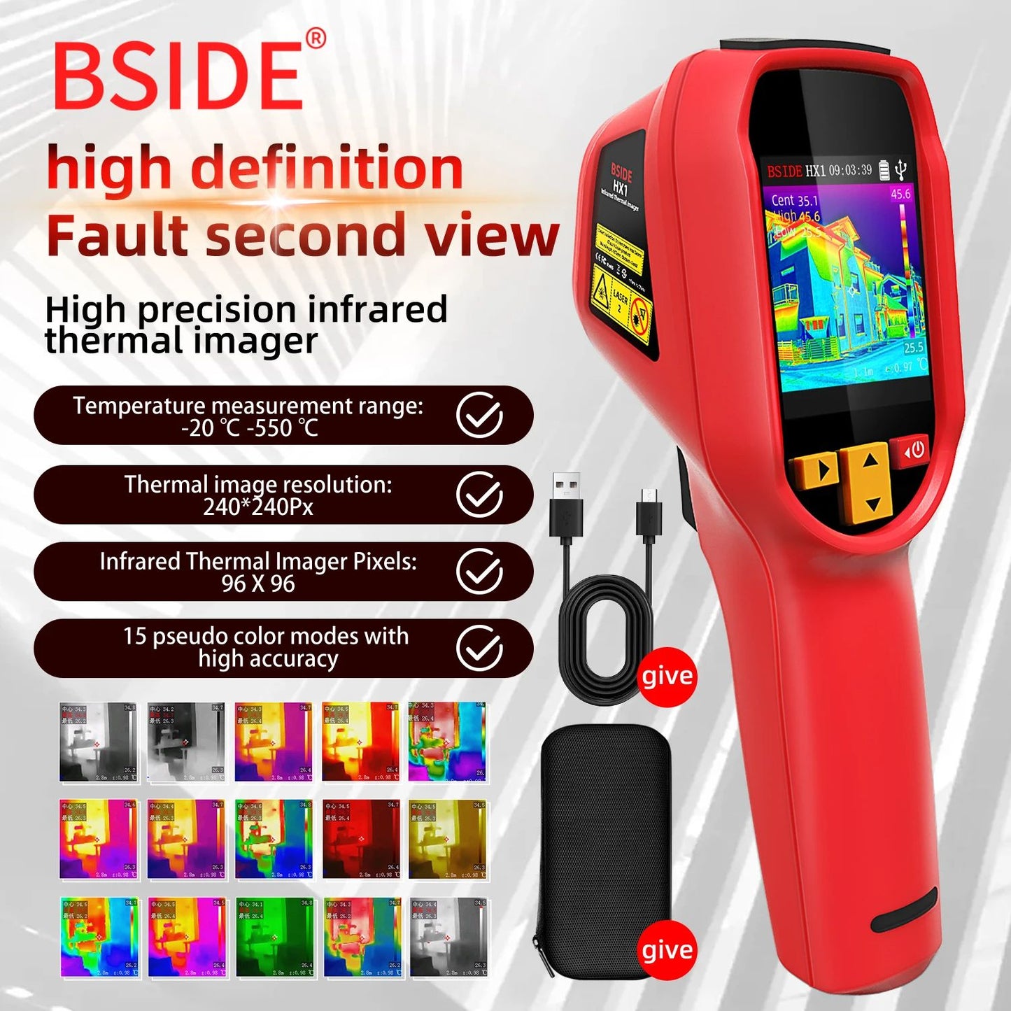 Handheld Thermal Imager, Industrial Infrared Camera, 15 Color Modes, Ideal for PCB, Pipeline & Fire Safety inspection
