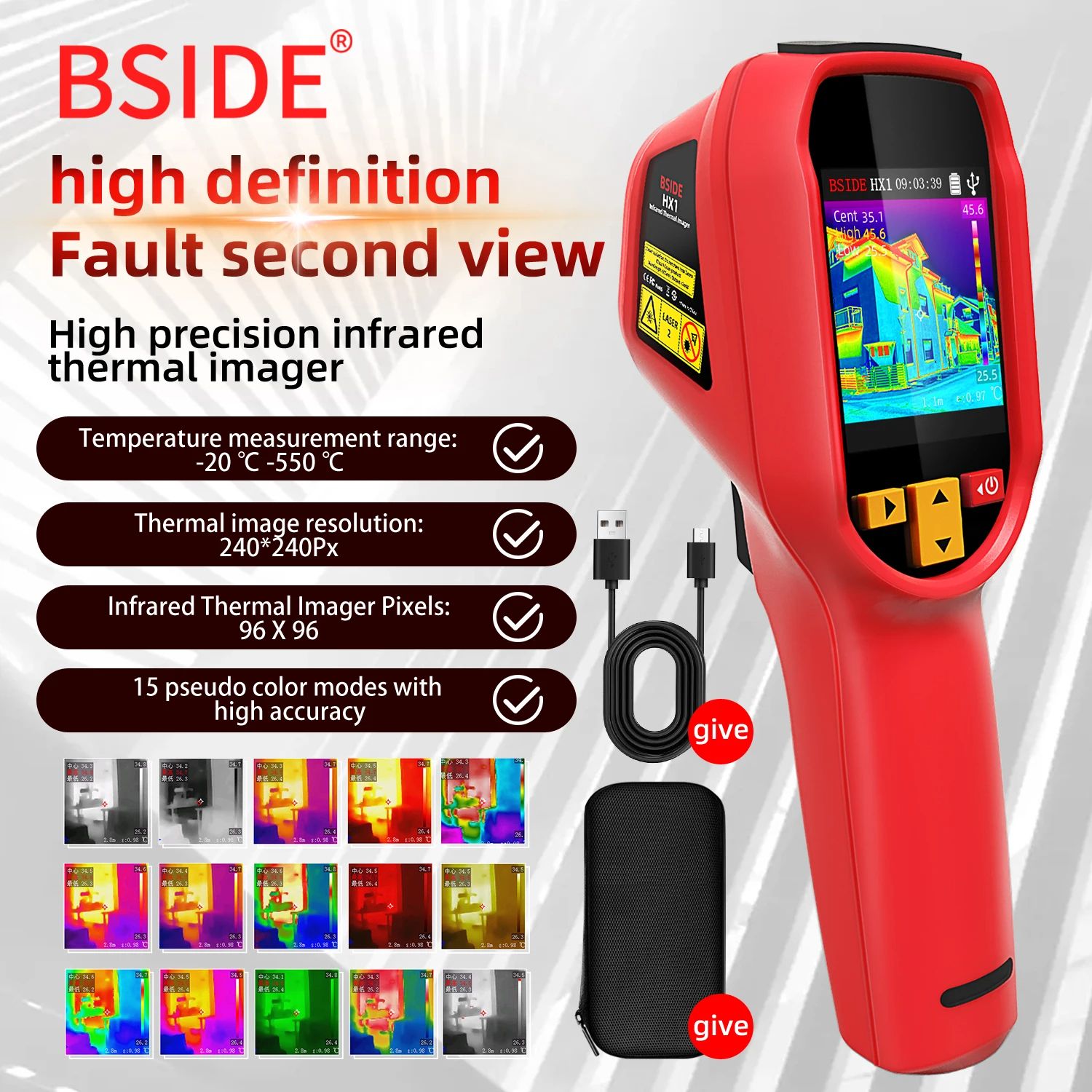Handheld Thermal Imager, Industrial Infrared Camera, 15 Color Modes, Ideal for PCB, Pipeline & Fire Safety inspection