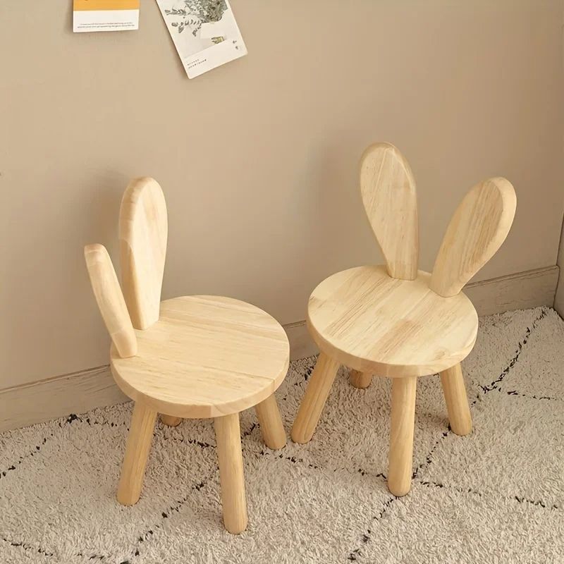 Creative Small Board Stool Cute Rabbit Ears Solid Wood Small Stool Decorative Stool Children Chair  1