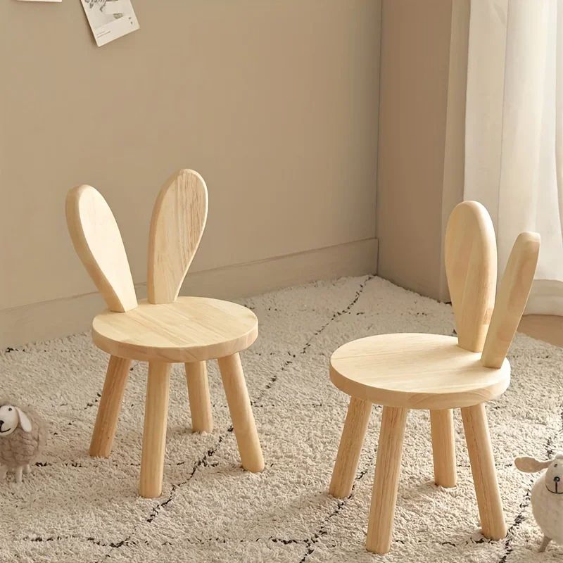 Creative Small Board Stool Cute Rabbit Ears Solid Wood Small Stool Decorative Stool Children Chair  2