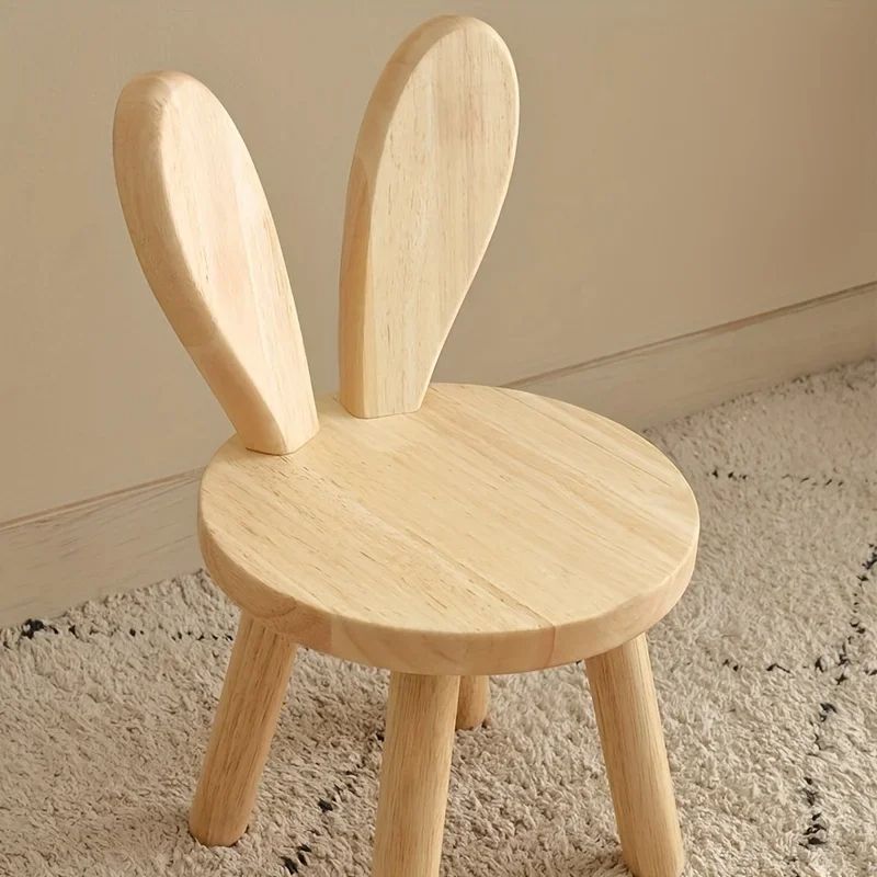 Creative Small Board Stool Cute Rabbit Ears Solid Wood Small Stool Decorative Stool Children Chair  3