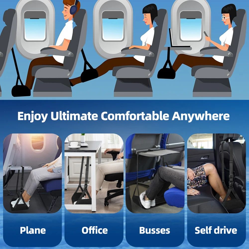 Airplane Foot Hammock With Removable Pad Adjustable Strap  Memory Foam Travel Foot Rest For Plane O 5