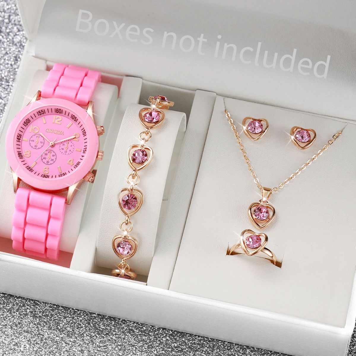 Fashion Women Quartz Watches Jewelry Set, Reloj Mujer Silicone Band Clock with Necklace Bracelet Earrings Gift for Girl