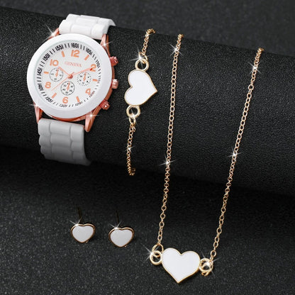 Fashion Women Quartz Watches Jewelry Set Reloj Mujer Silicone Band Clock With Necklace Bracelet Ear 1
