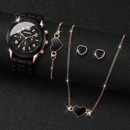 Fashion Women Quartz Watches Jewelry Set Reloj Mujer Silicone Band Clock With Necklace Bracelet Ear 3