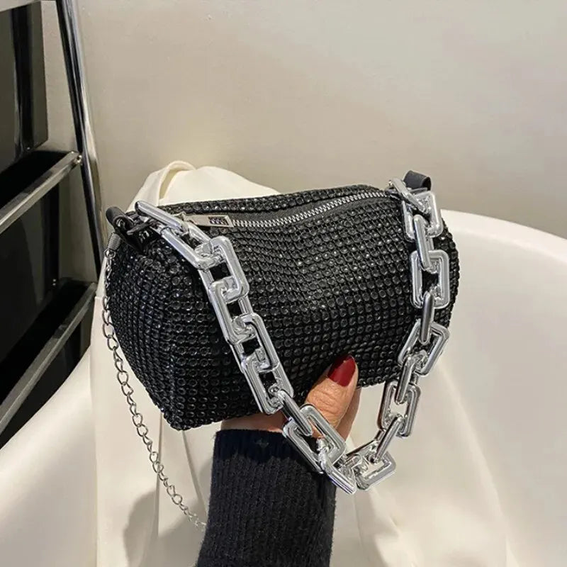 Allover Rhinestone Bucket Bag Glitter Chain Mini Crossbody Prom Purse For Women 7