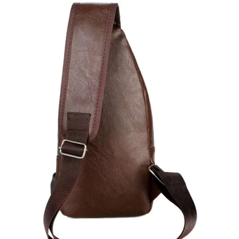 Multifunctional Casual PU Crossbody Bag with USB Charging Mens Chest Bag for Daily Use