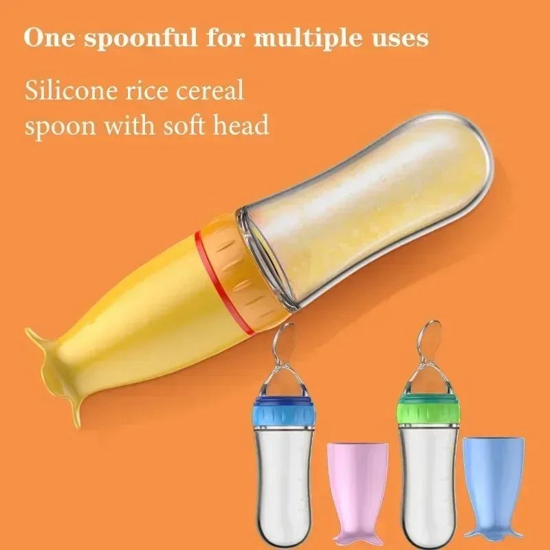 3 Oz Silicone Baby Food Feeder – Squeeze Dispensing Spoon with Suction Cup for Toddlers & Infants