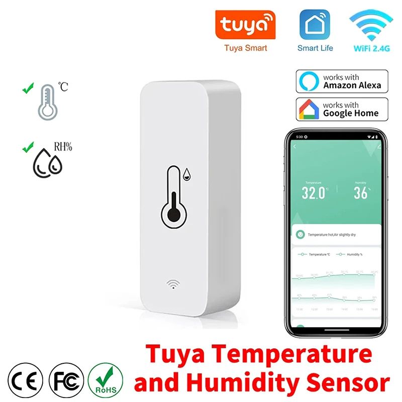 Smart WiFi Temperature and Humidity Sensor, Wireless Remote Monitoring via SmartLife App, Works with Alexa & Google