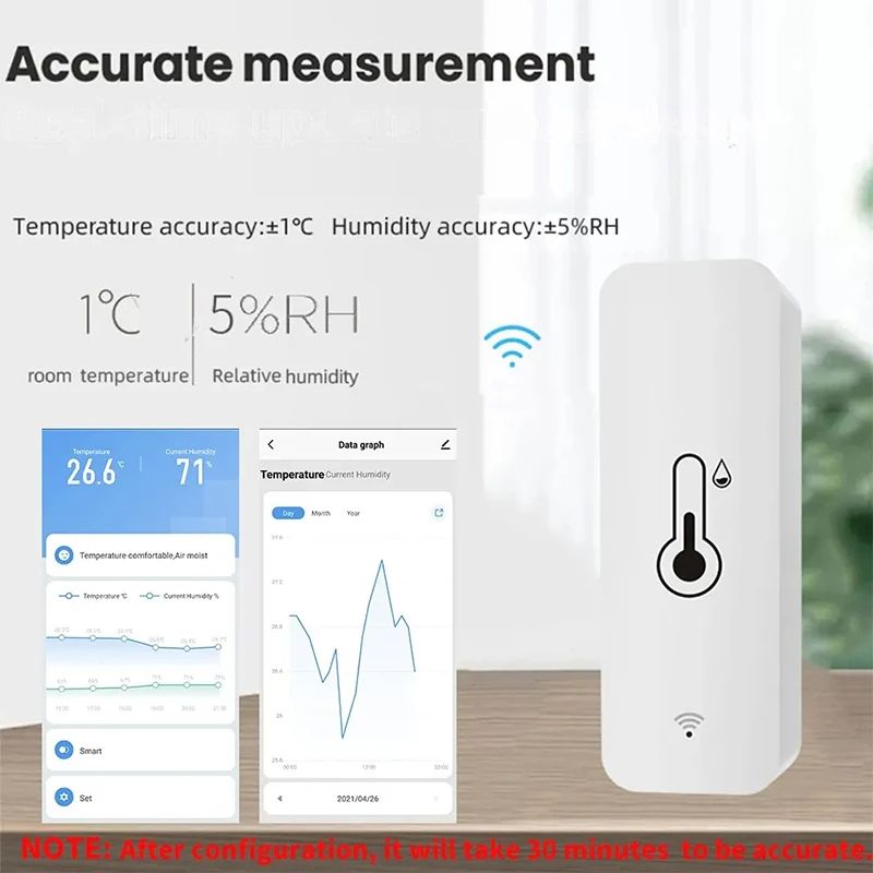 Smart WiFi Temperature And Humidity Sensor Wireless Remote Monitoring Via SmartLife App Works With  1