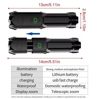 Rechargeable LED Camping Torch Flashlight High Power USB Spotlight With Zoom Lantern Waterproof Bui 3