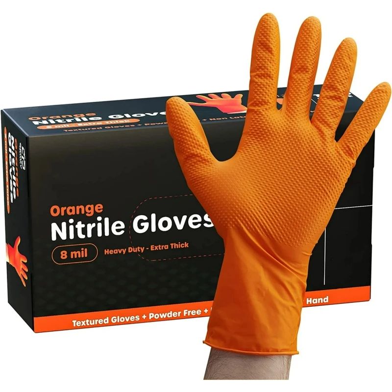 Nitrile Gloves Thick Heavy Duty Industrial Disposable Gloves with Diamond Texture Latex Free Mechanic Auto Repair Gloves