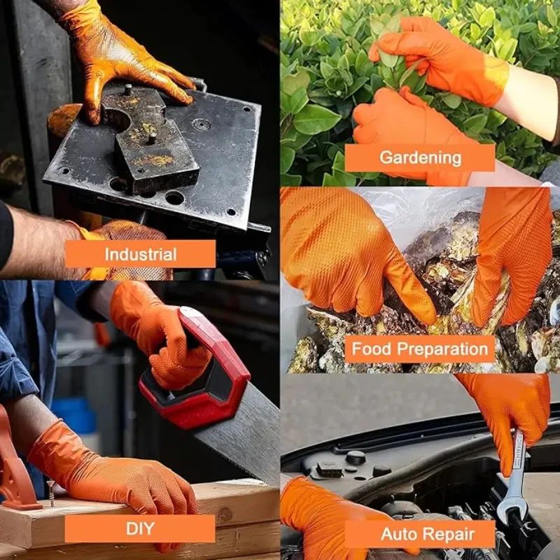 Nitrile Gloves Thick Heavy Duty Industrial Disposable Gloves With Diamond Texture Latex Free Mechan 5