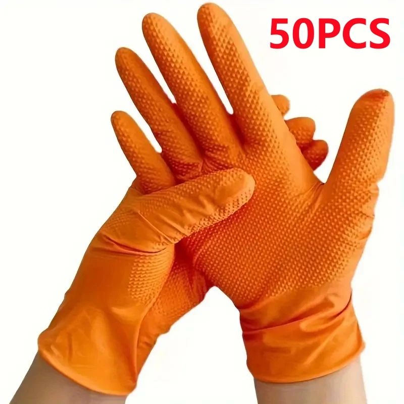 Nitrile Gloves Thick Heavy Duty Industrial Disposable Gloves With Diamond Texture Latex Free Mechan 9