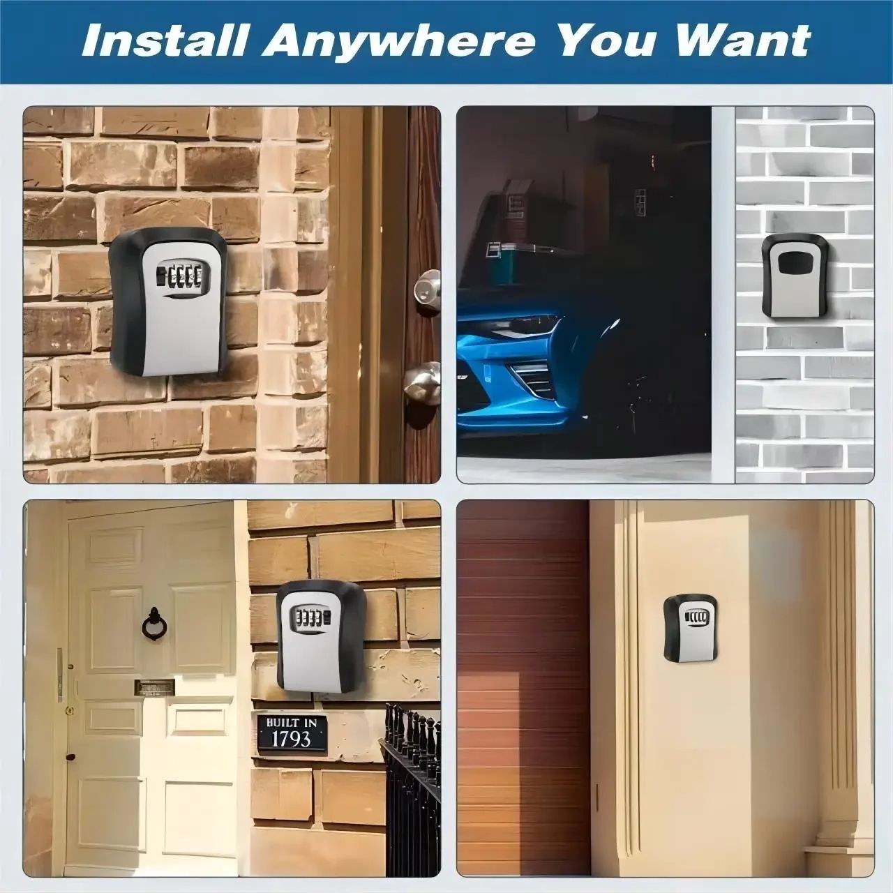 Key Keeper Combination Lock Wall Mounted Waterproof 4Digit Password Safe Box Easy Installation For  4