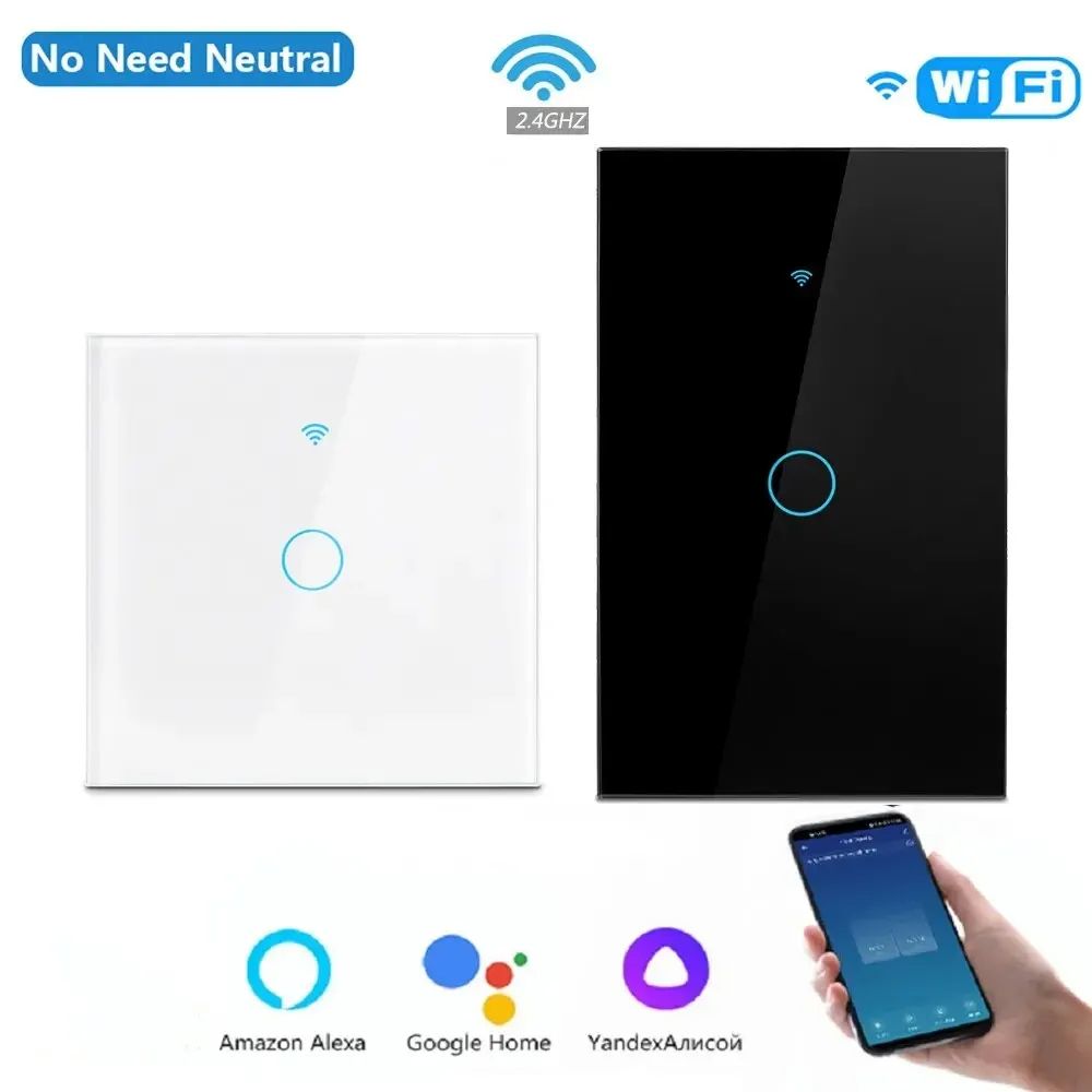 Tuya WiFi Smart Home Switch, Gang Glass Touch Panel, Voice & App Control, Works with Alexa & Google Home