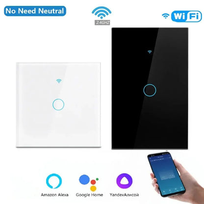 Tuya WiFi Smart Home Switch, Gang Glass Touch Panel, Voice & App Control, Works with Alexa & Google Home