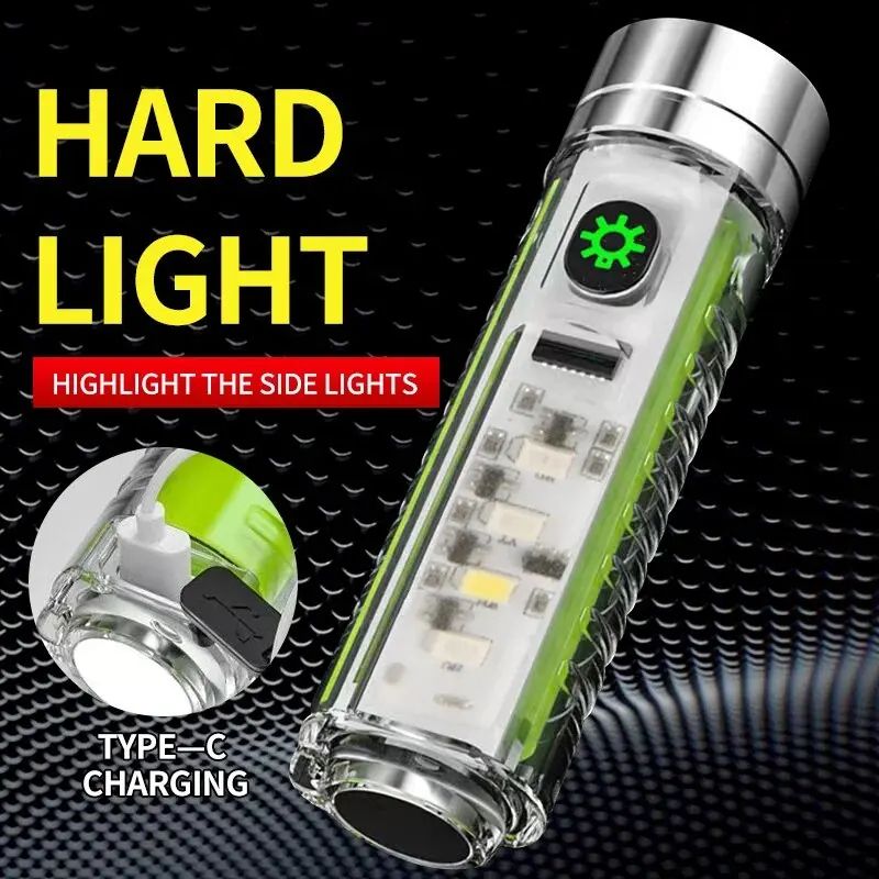 Multifunction USB C Rechargeable LED Mini Keychain Flashlight, Portable Torch with Tail Magnet & UV Light for Camping