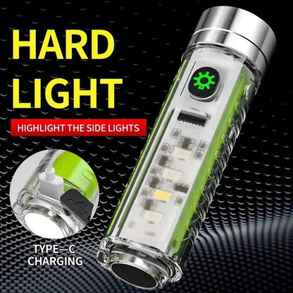 Multifunction USB C Rechargeable LED Mini Keychain Flashlight, Portable Torch with Tail Magnet & UV Light for Camping
