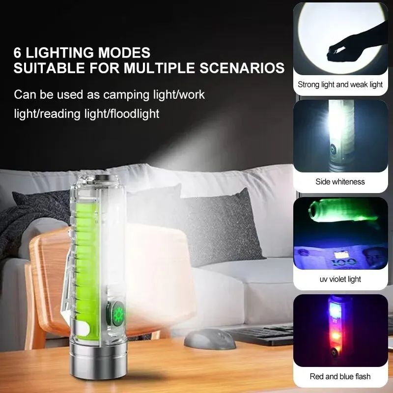 Multifunction USB C Rechargeable LED Mini Keychain Flashlight Portable Torch With Tail Magnet  UV L 3