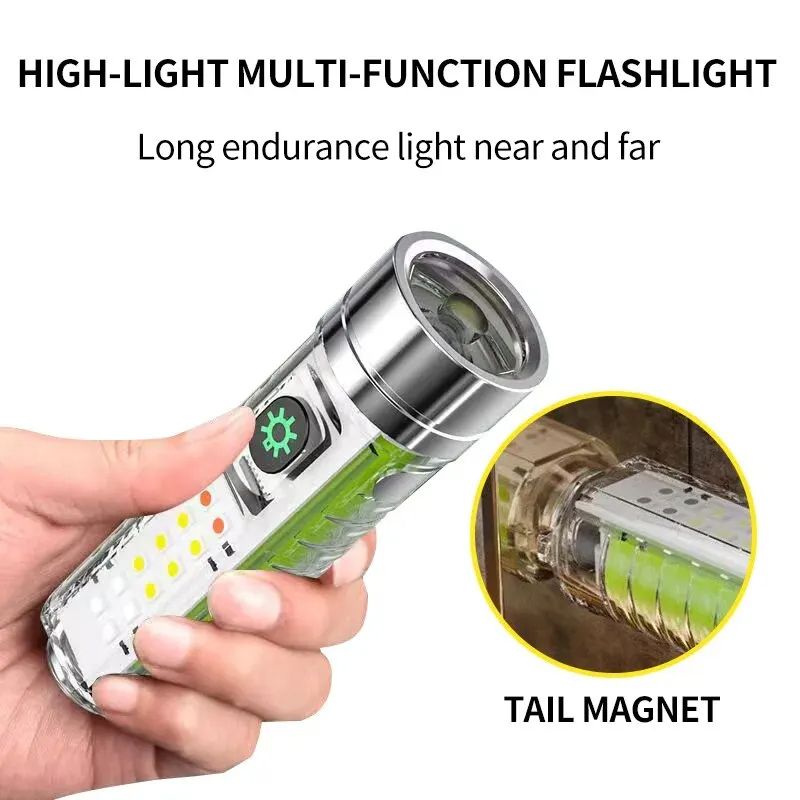 Multifunction USB C Rechargeable LED Mini Keychain Flashlight Portable Torch With Tail Magnet  UV L 4
