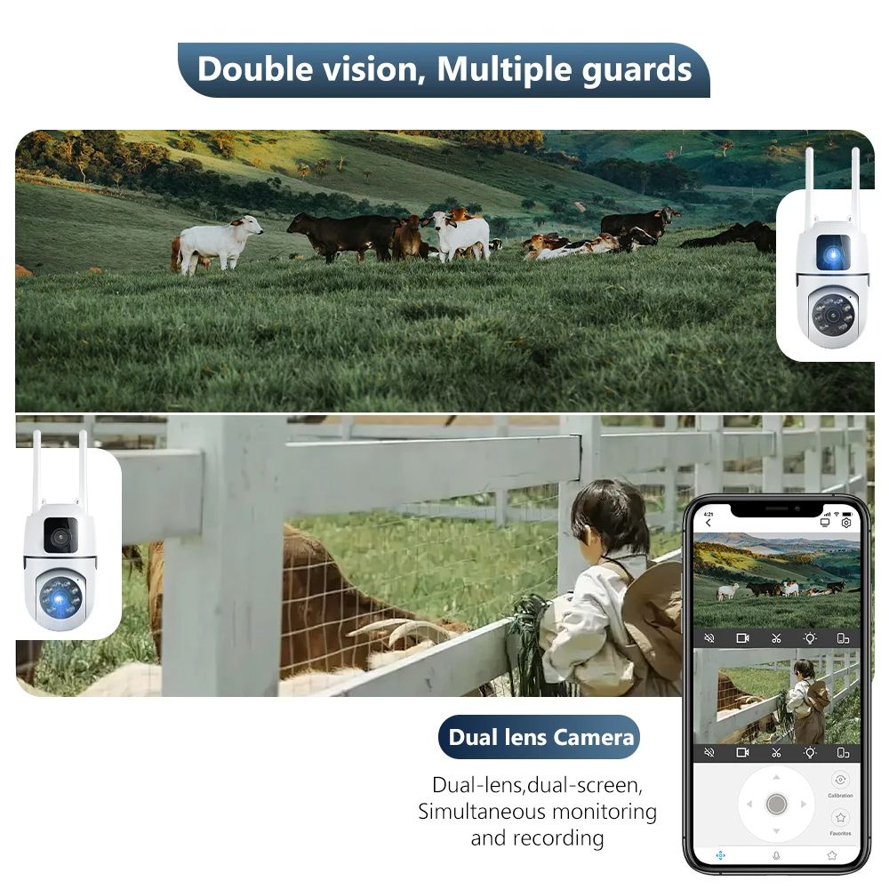 Dual Lens Outdoor WiFi Surveillance Camera PTZ Dual Screen AI Auto Tracking Waterproof Security IP  2