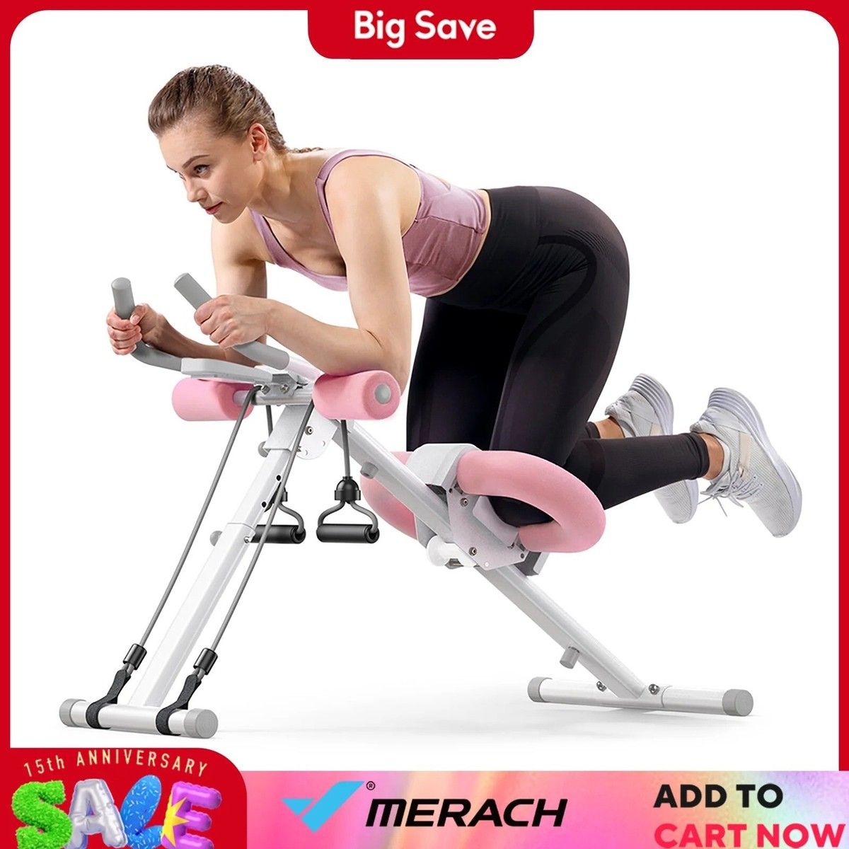 MERACH CoreFlex Adjustable Ab Trainer  Foldable Home Gym Machine With Knee Support 3