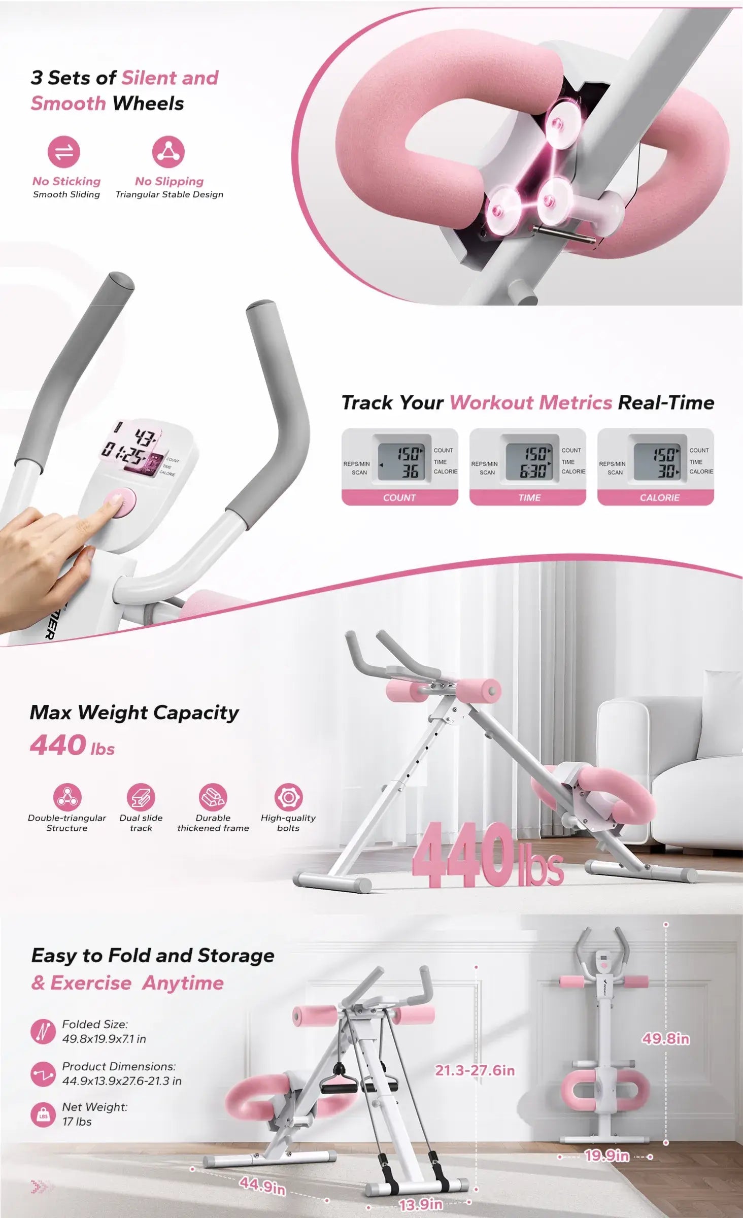 MERACH CoreFlex Adjustable Ab Trainer  Foldable Home Gym Machine With Knee Support 5