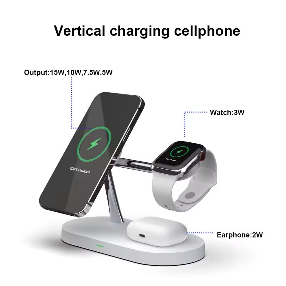 3-in-1 Wireless Charging Stand – Fast Charger Dock for iPhone, Apple Watch, and AirPods
