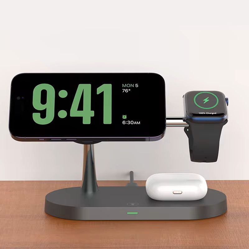 3-in-1 Wireless Charging Stand – Fast Charger Dock for iPhone, Apple Watch, and AirPods