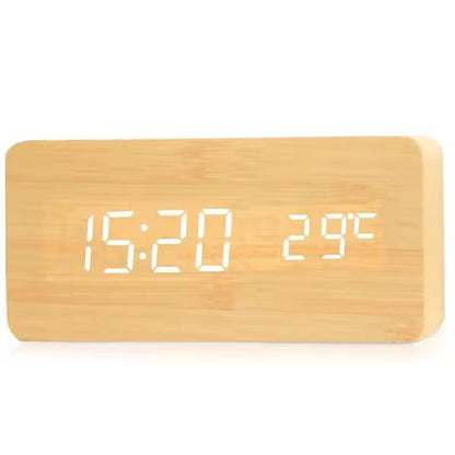 Wooden Digital LED Alarm Clock  Minimalist Desk And Bedside Clock With Temperature And Sound Contro 1