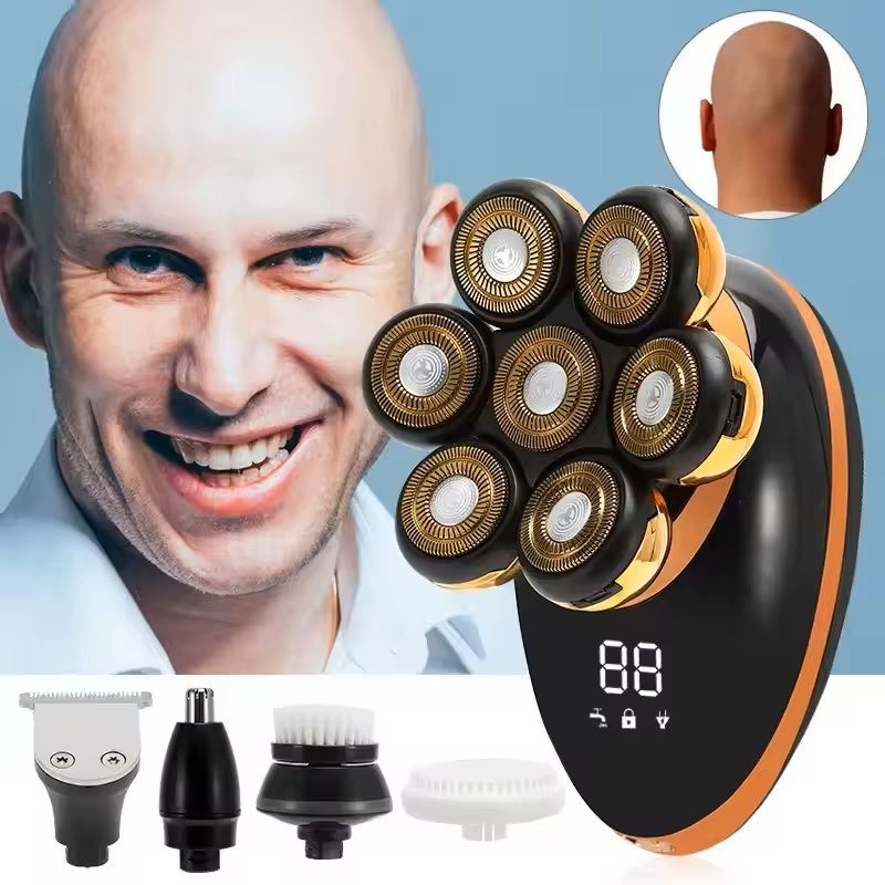 7D Floating Head Electric Shaver – Waterproof Bald Head and Beard Trimmer with LCD Display for Wet and Dry Use