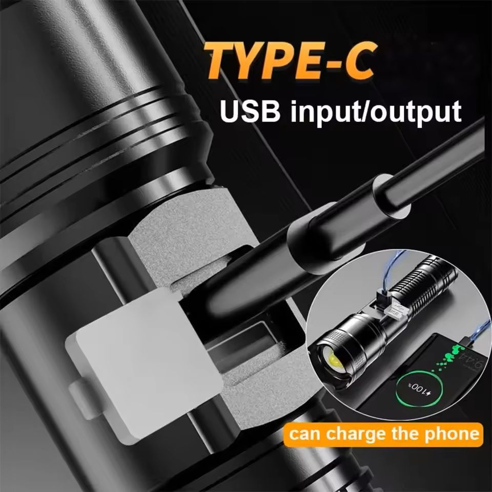 HighLumen Tactical LED Flashlight  Rechargeable Zoom Torch With USB Charging  Display For Camping H 6