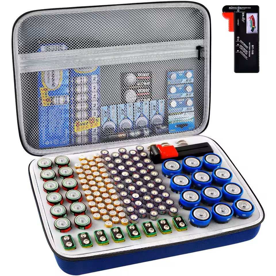 Battery Storage Organizer Case With Tester  Compact Battery Holder For AA AAA C D 9V  Button Cells 2