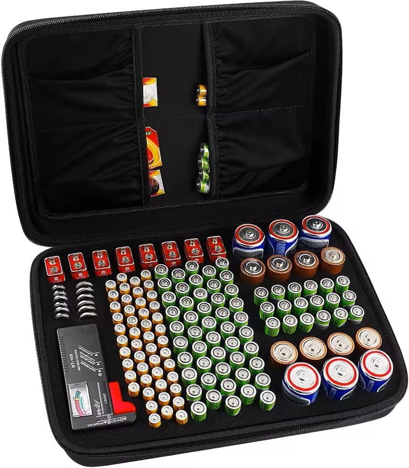 Battery Storage Organizer Case With Tester  Compact Battery Holder For AA AAA C D 9V  Button Cells 12