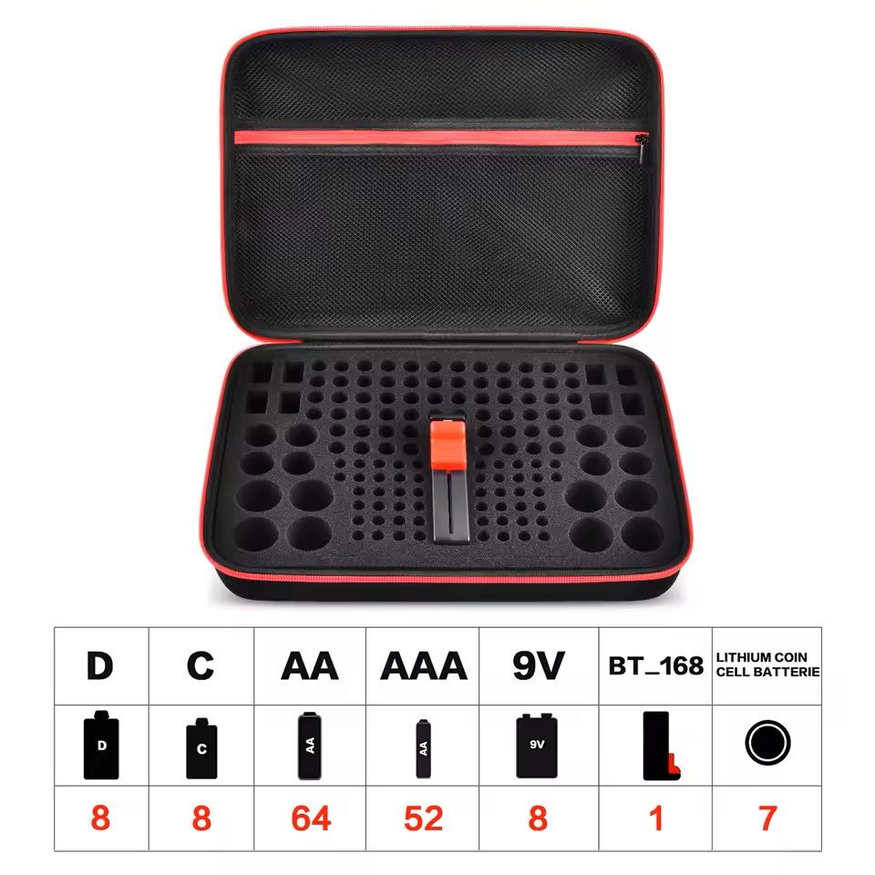 Battery Storage Organizer Case With Tester  Compact Battery Holder For AA AAA C D 9V  Button Cells 8