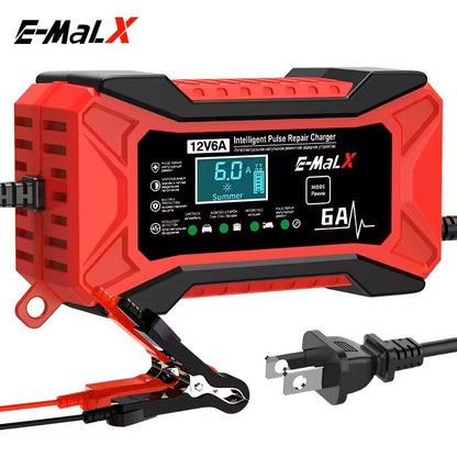 12V 6A Smart Pulse Repair Car Battery Charger – Fast Charging for LiFePO4, AGM, GEL & Lead-Acid Batteries