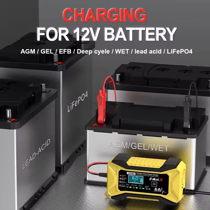 12V 6A Smart Pulse Repair Car Battery Charger  Fast Charging For LiFePO4 AGM GEL  LeadAcid Batterie 5