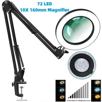 72-LED 8X/10X Illuminated Magnifying Lamp – Precision Lighting for Crafts, Repairs & Beauty