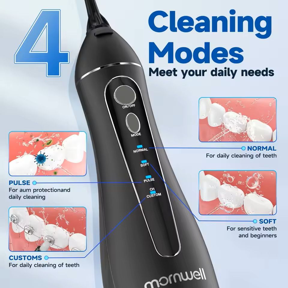 Portable Cordless F18 Oral Irrigator  3 Modes Waterproof Rechargeable 4 Nozzles 1