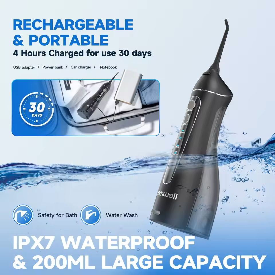 Portable Cordless F18 Oral Irrigator  3 Modes Waterproof Rechargeable 4 Nozzles 2