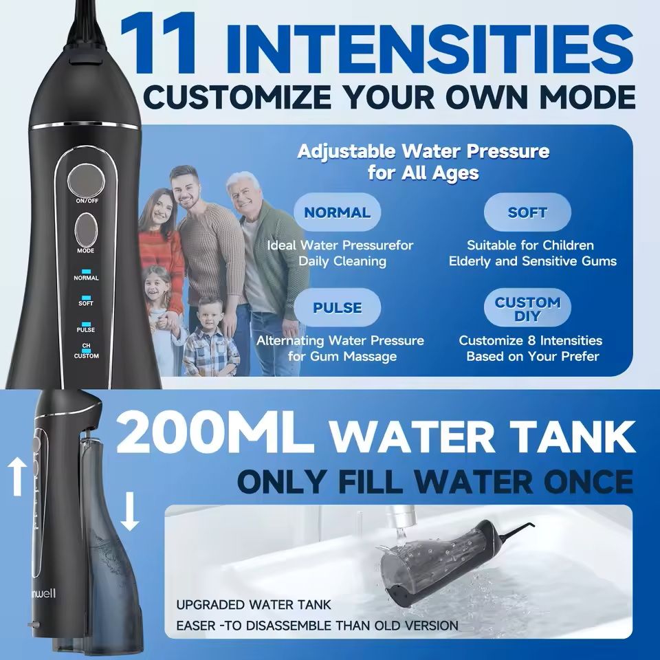 Portable Cordless F18 Oral Irrigator  3 Modes Waterproof Rechargeable 4 Nozzles 3