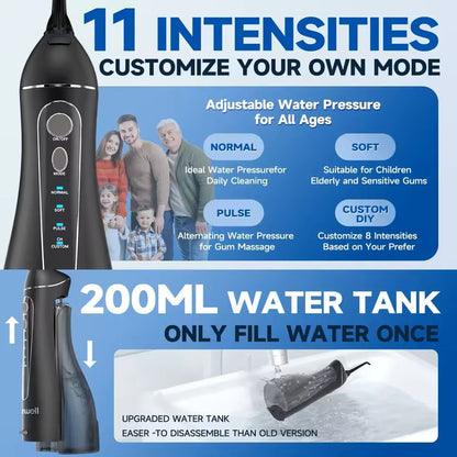 Portable Cordless F18 Oral Irrigator  3 Modes Waterproof Rechargeable 4 Nozzles 3