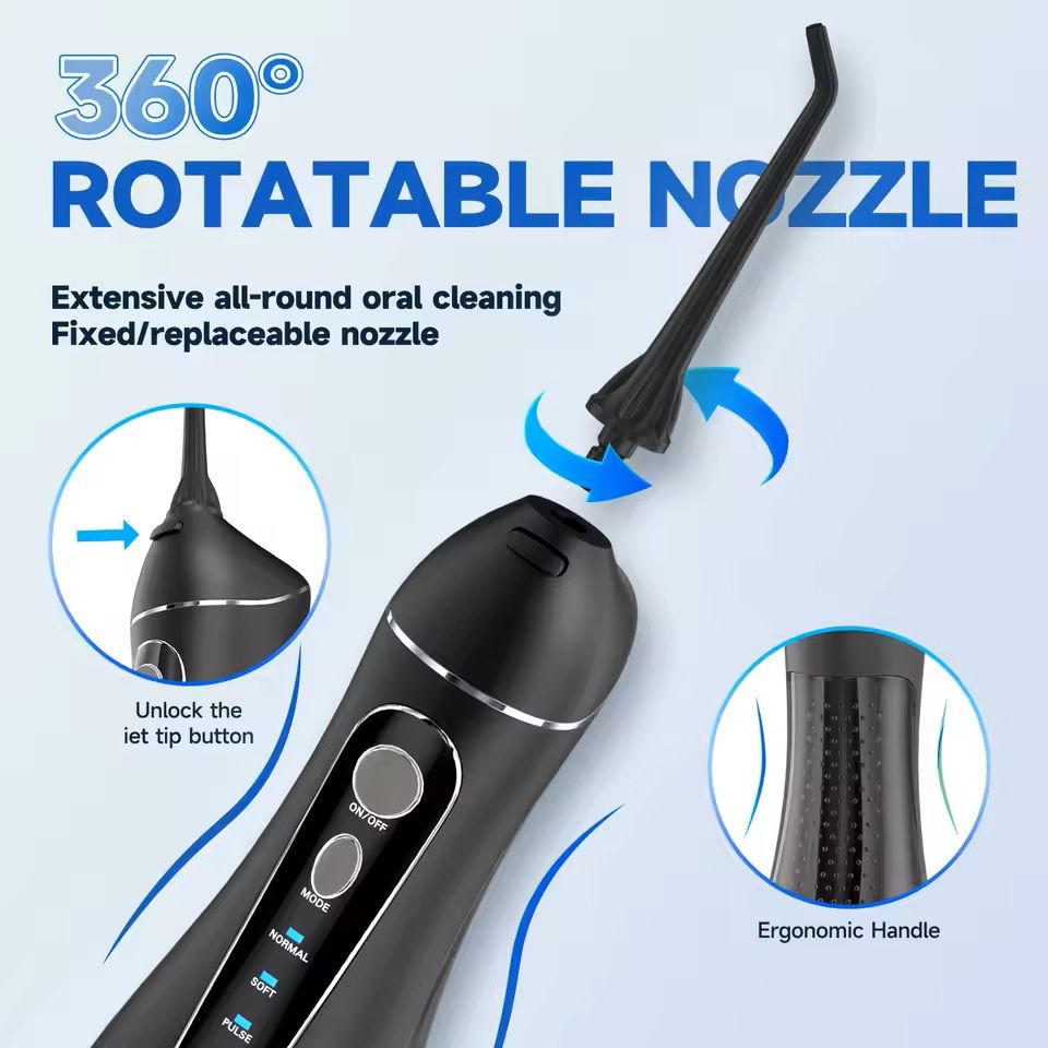 Portable Cordless F18 Oral Irrigator  3 Modes Waterproof Rechargeable 4 Nozzles 5