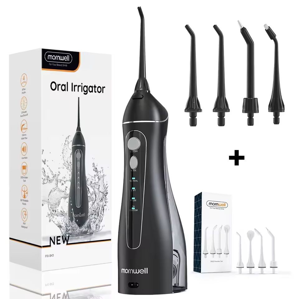 Portable Cordless F18 Oral Irrigator  3 Modes Waterproof Rechargeable 4 Nozzles 6