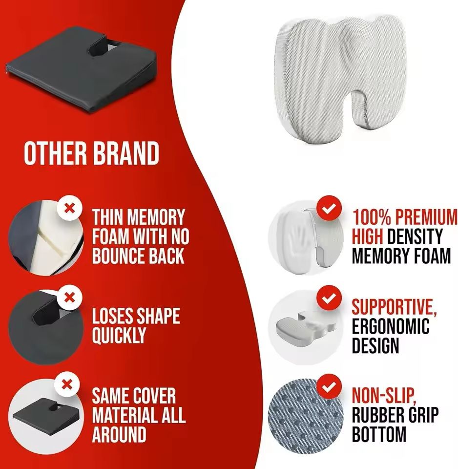 Ergonomic Memory Foam Office Seat Cushion  Tailbone  Posture Support For Long Sitting 6