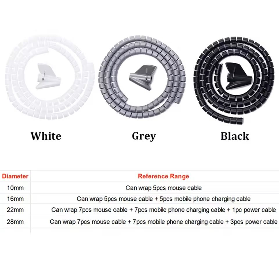 Flexible Spiral Cable Organizer  2M Length 10mm16mm Diameter Durable Wire Management Sleeve 13